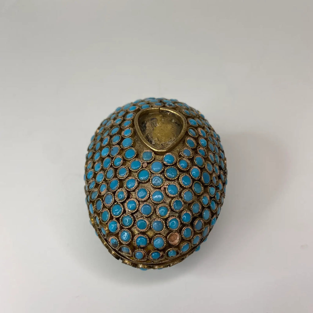 Tibetan Gau Prayer Box With Turquoise Colored Stones – Brass, Gilt