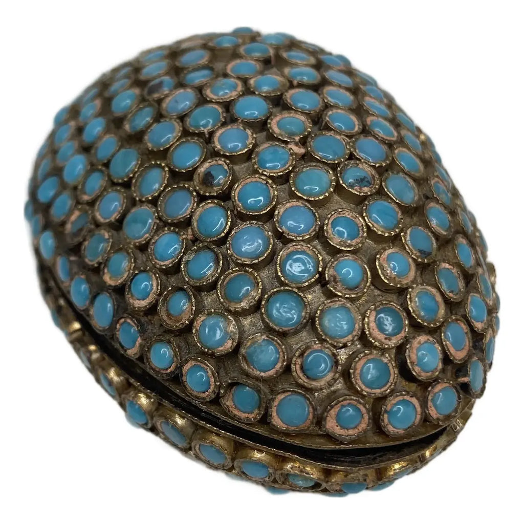 Tibetan Gau Prayer Box With Turquoise Colored Stones – Brass, Gilt