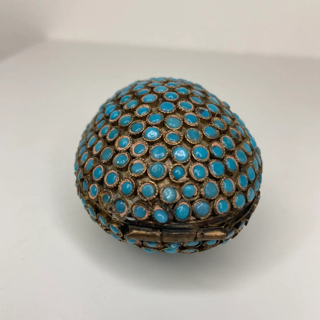 Tibetan Gau Prayer Box With Turquoise Colored Stones – Brass, Gilt