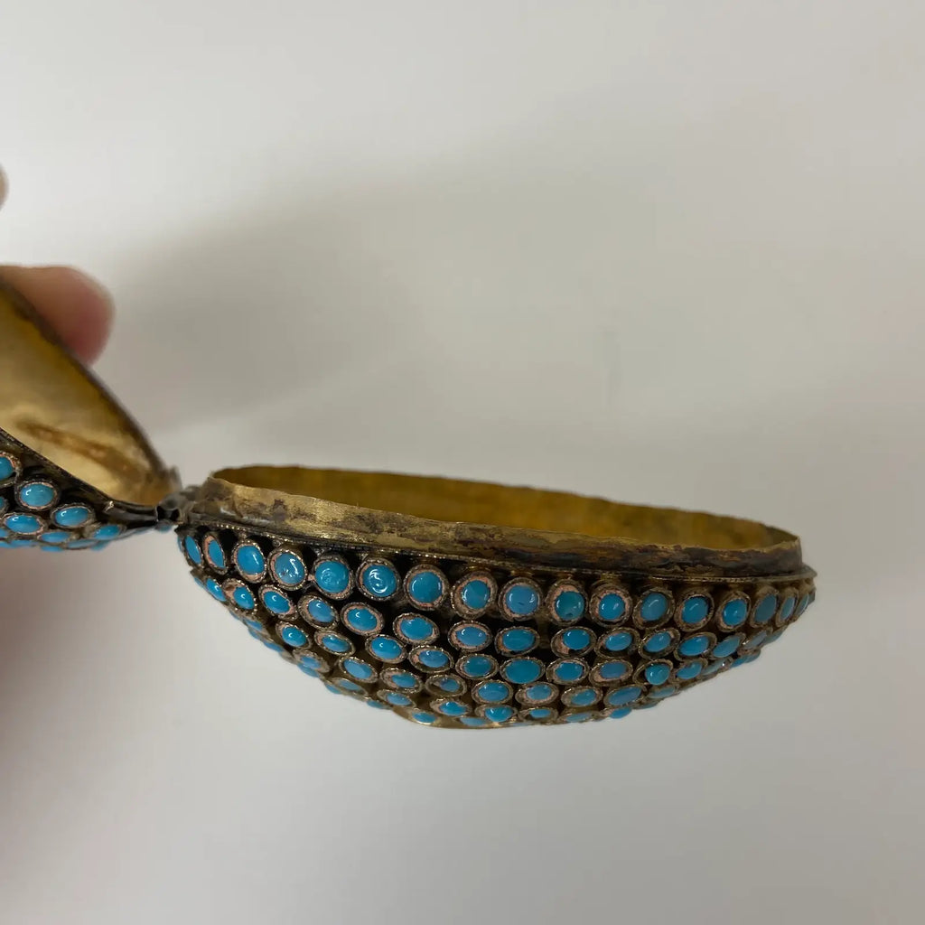 Tibetan Gau Prayer Box With Turquoise Colored Stones – Brass, Gilt