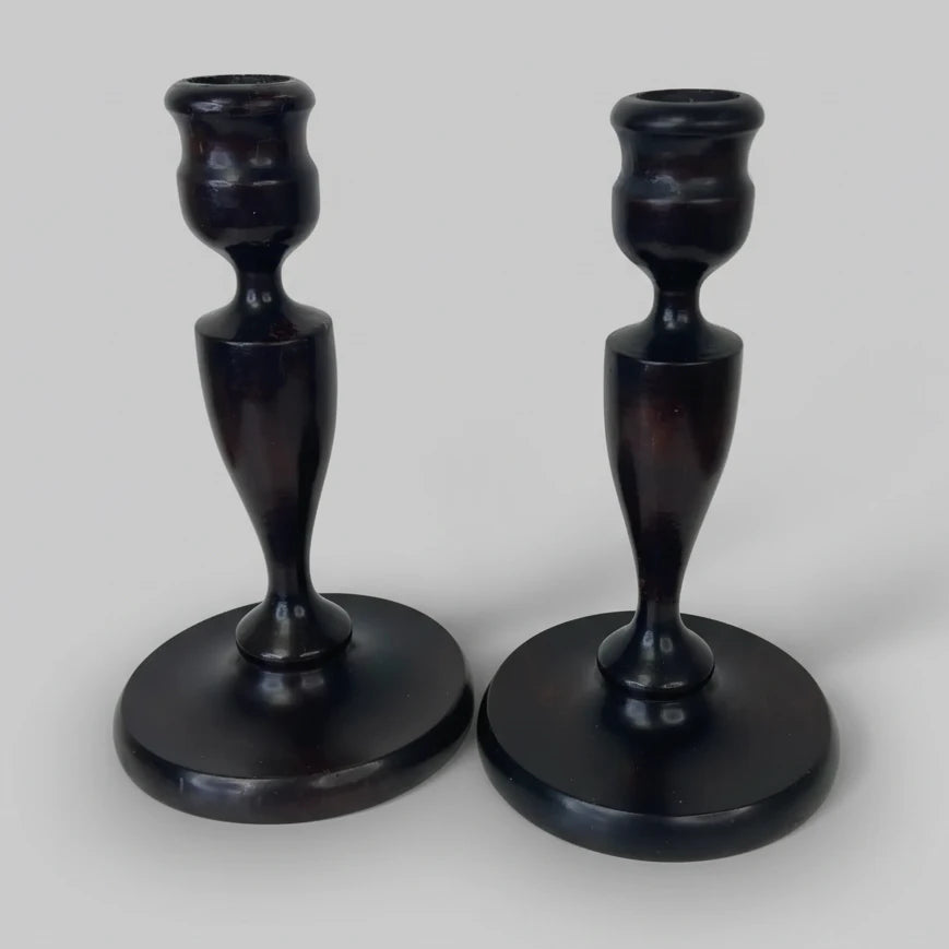 Turned Hardwood Candlestick Holders – a Pair