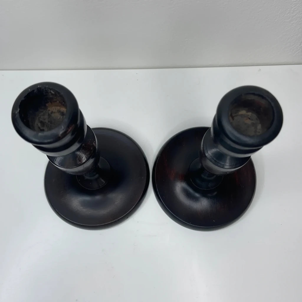 Turned Hardwood Candlestick Holders – a Pair