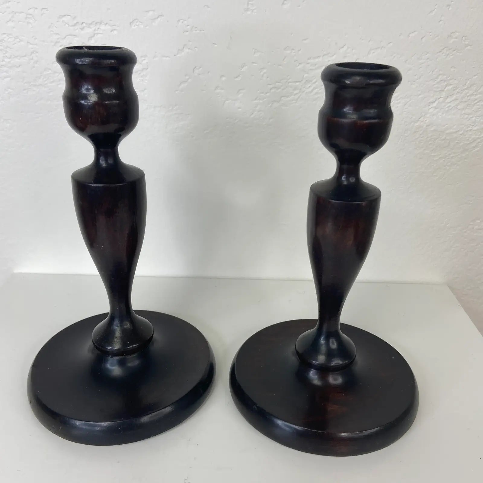 Turned Hardwood Candlestick Holders – a Pair