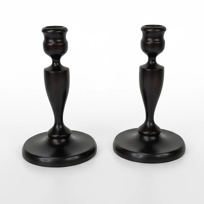 Turned Hardwood Candlestick Holders – a Pair